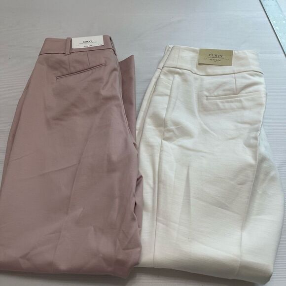 Ann Taylor Pants - Lot Of 2 NWT Ann Taylor Curvy Slim Leg Pink White Pants Bundle Size 10 New